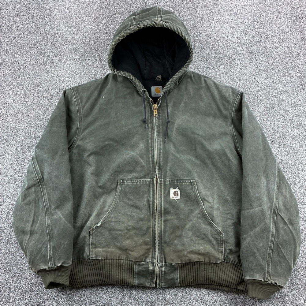 Vintage Carhartt Active Jacket Mens 3XL Green Cotton Canvas Hooded J130 MOS